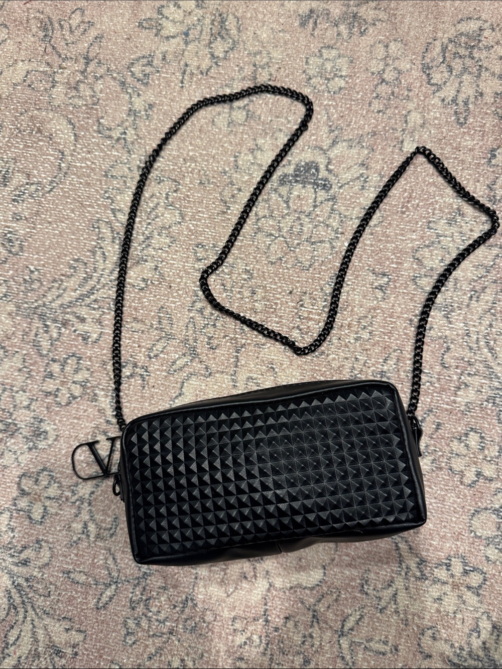 Valentino Black Pyramid-Stud Mini Crossbody with Chain